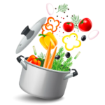 Vegetables cooking in a pot.